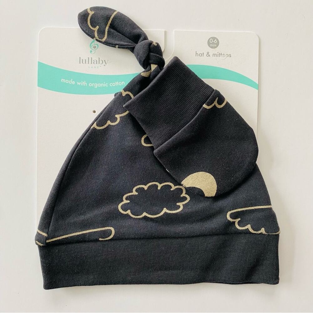 Lullaby Baby | Hat Mitten Set Moon Cloud Print NWT 100% Organic Cotton